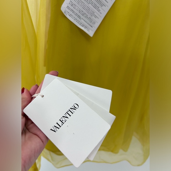Valentino Garavani Women's US 6/ IT 42 Silk Chiffon Neck-Tie Blouse Yellow NWT - Picture 6 of 14